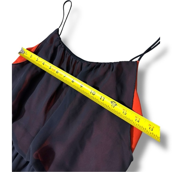Sweet Storm Sheer Navy Blue Over Orange Gathered Waist Sleeveless Mini Sundress - Picture 10 of 14